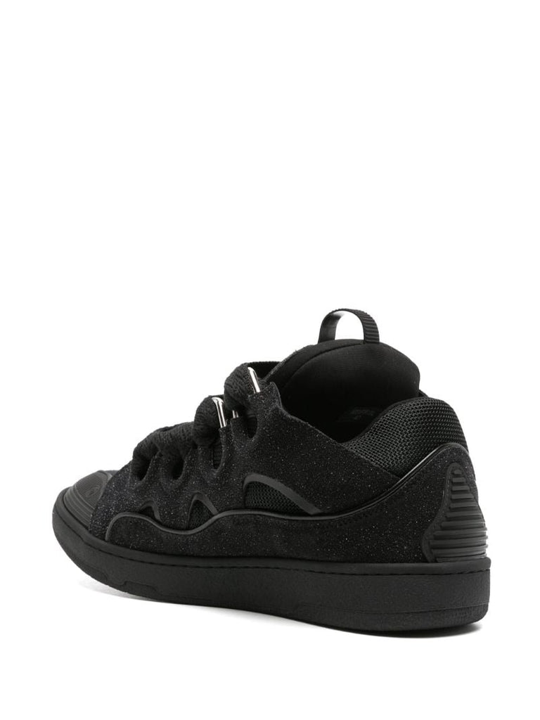 Black Curb Glitter Leather Sneakers