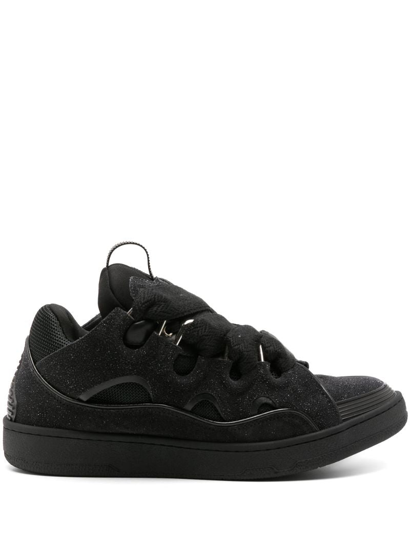 Black Curb Glitter Leather Sneakers