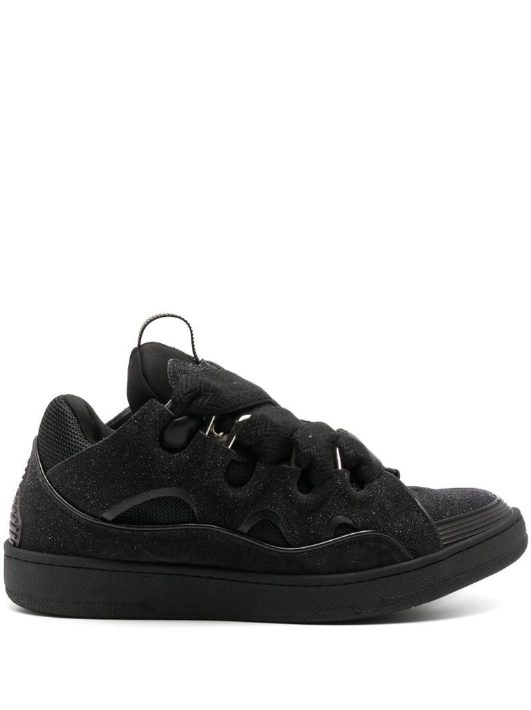 Black Curb Glitter Leather Sneakers