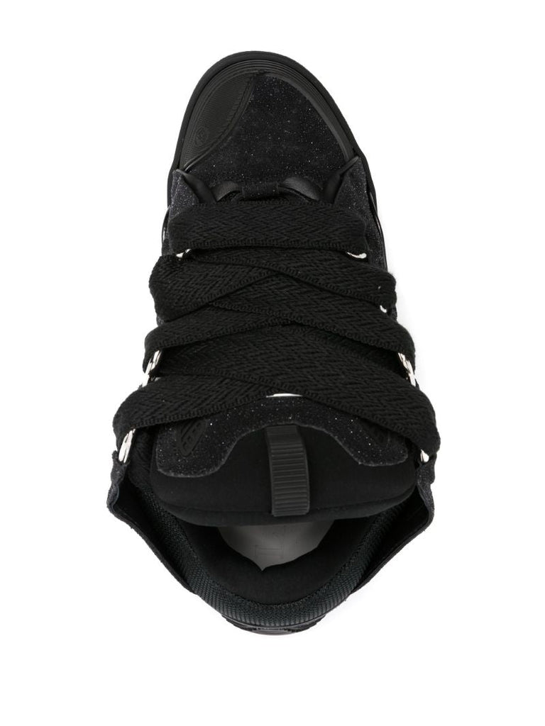 Black Curb Glitter Leather Sneakers