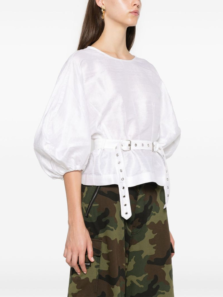 Puff-shoulder Silk Blouse