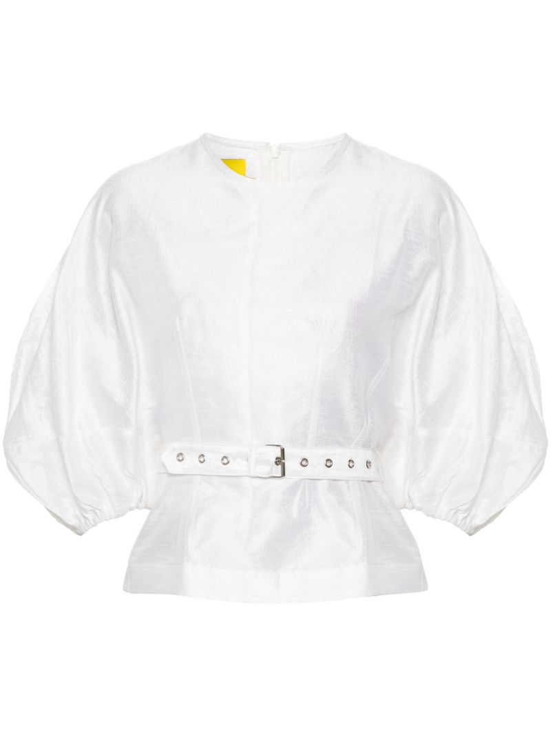 Puff-shoulder Silk Blouse