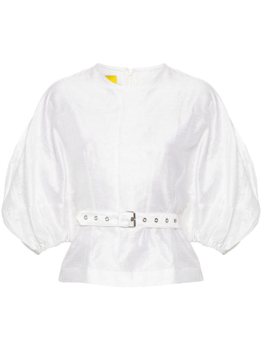 Puff-shoulder Silk Blouse