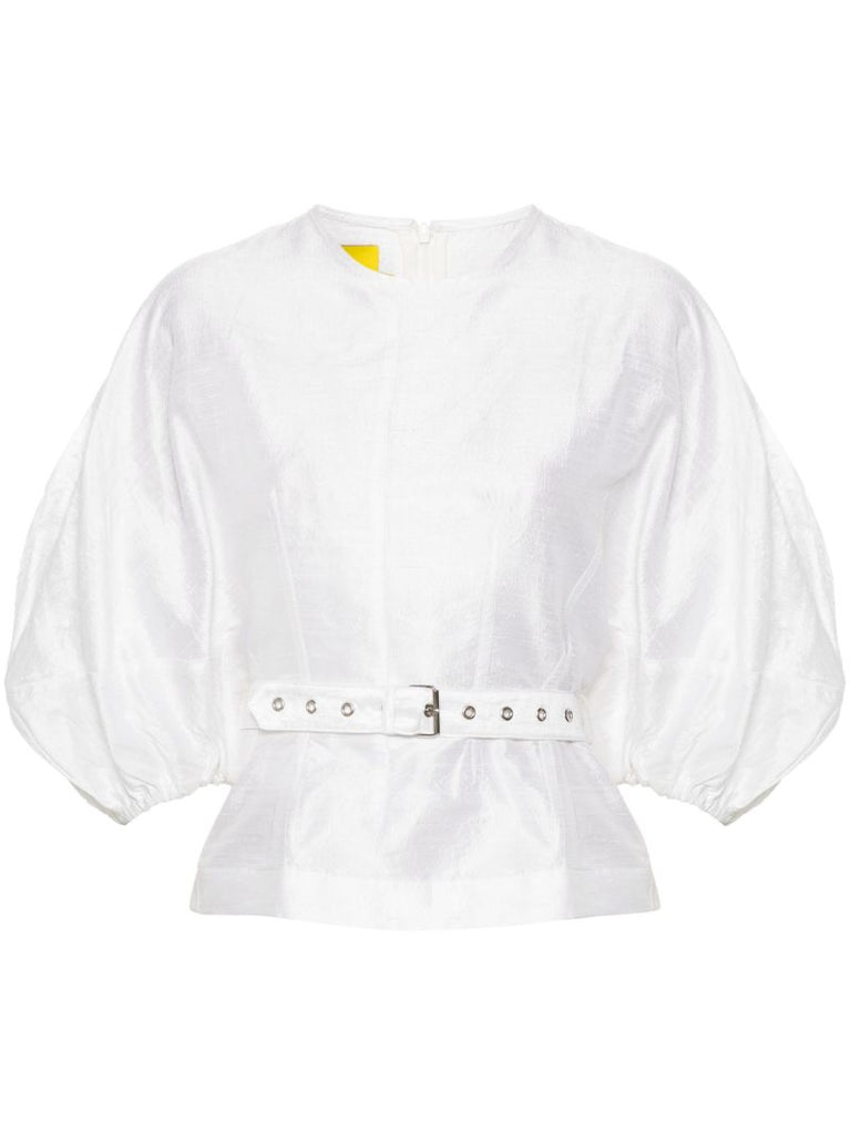Puff-shoulder Silk Blouse