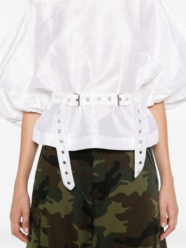 Puff-shoulder Silk Blouse