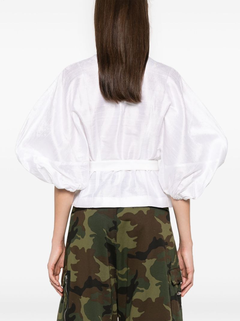 Puff-shoulder Silk Blouse