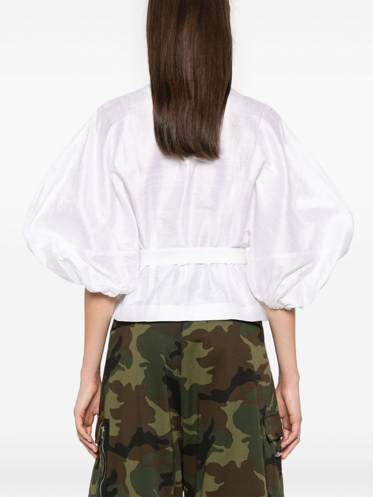 Puff-shoulder Silk Blouse