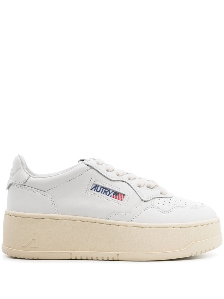 White Medalist Platform Low Leather Sneakers