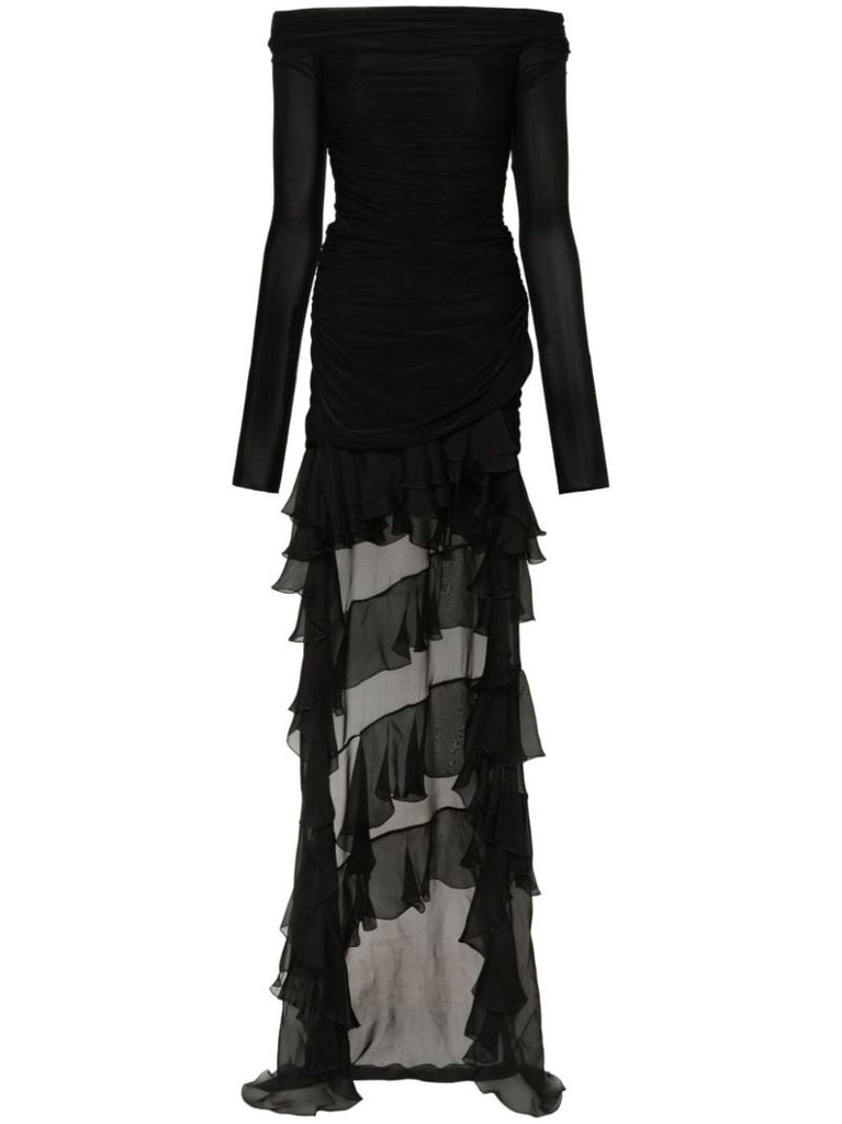 Black Ruffled Off-shoulder Gown