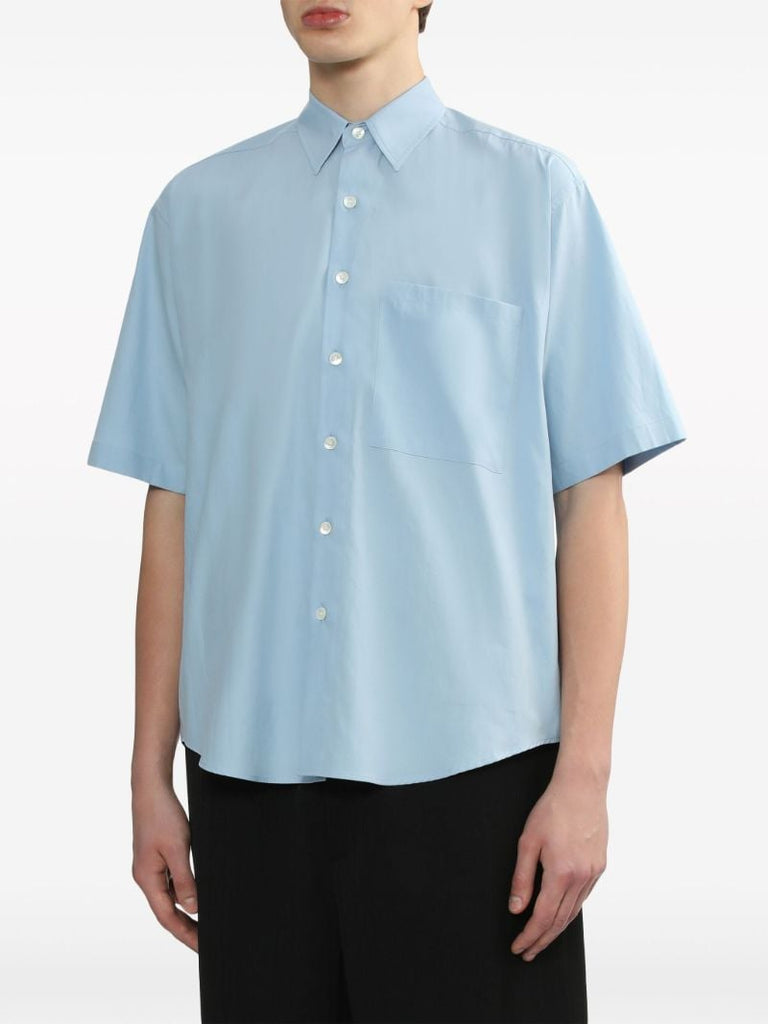 Sax Blue Short-sleeved Cotton Shirt