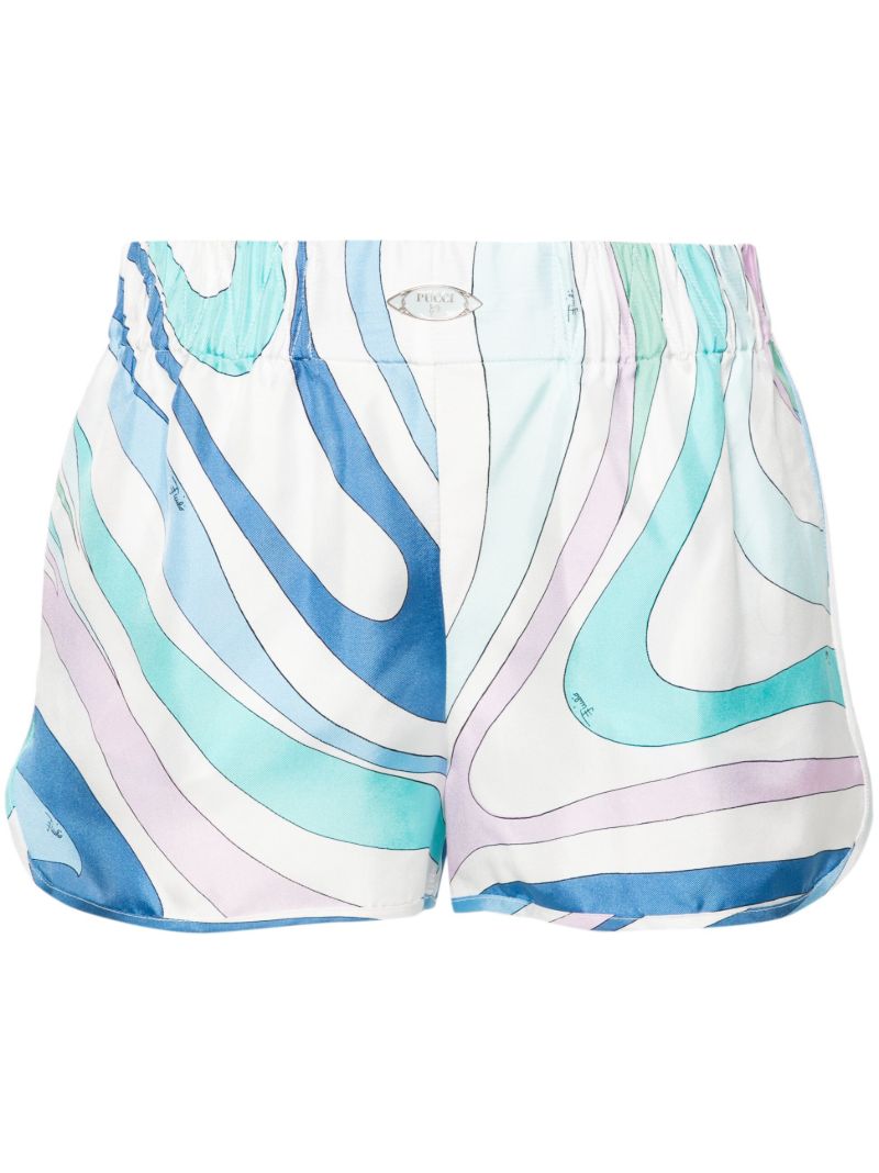 Blue Marmo-print Silk Shorts