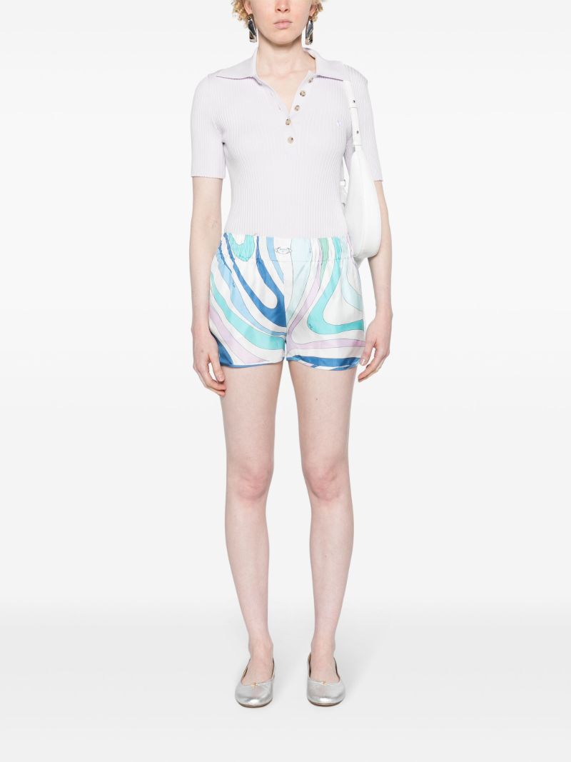 Blue Marmo-print Silk Shorts