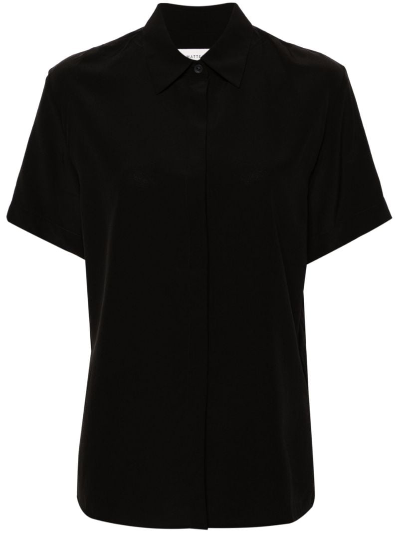 Black Point-collar Silk Shirt