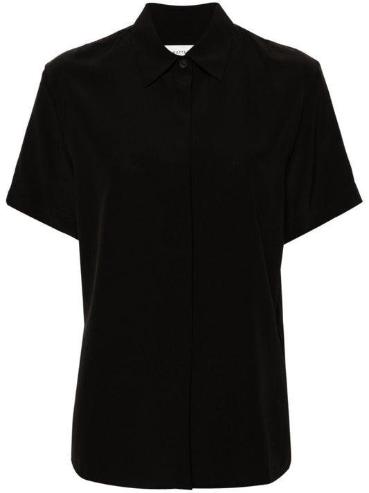 Black Point-collar Silk Shirt