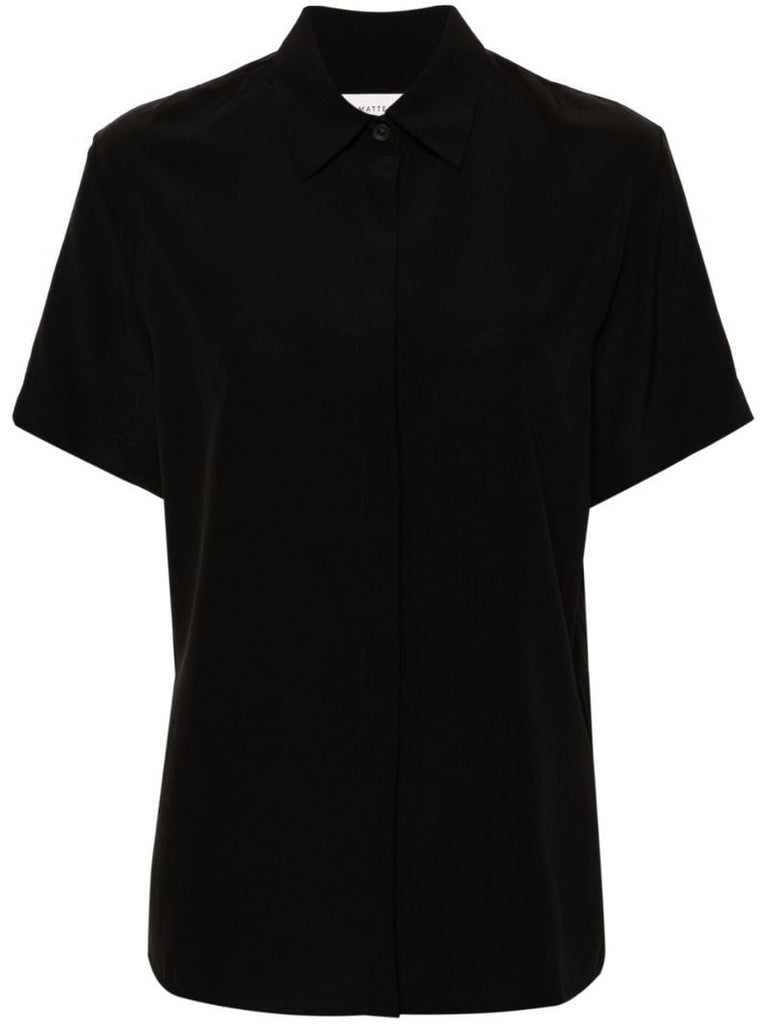 Black Point-collar Silk Shirt