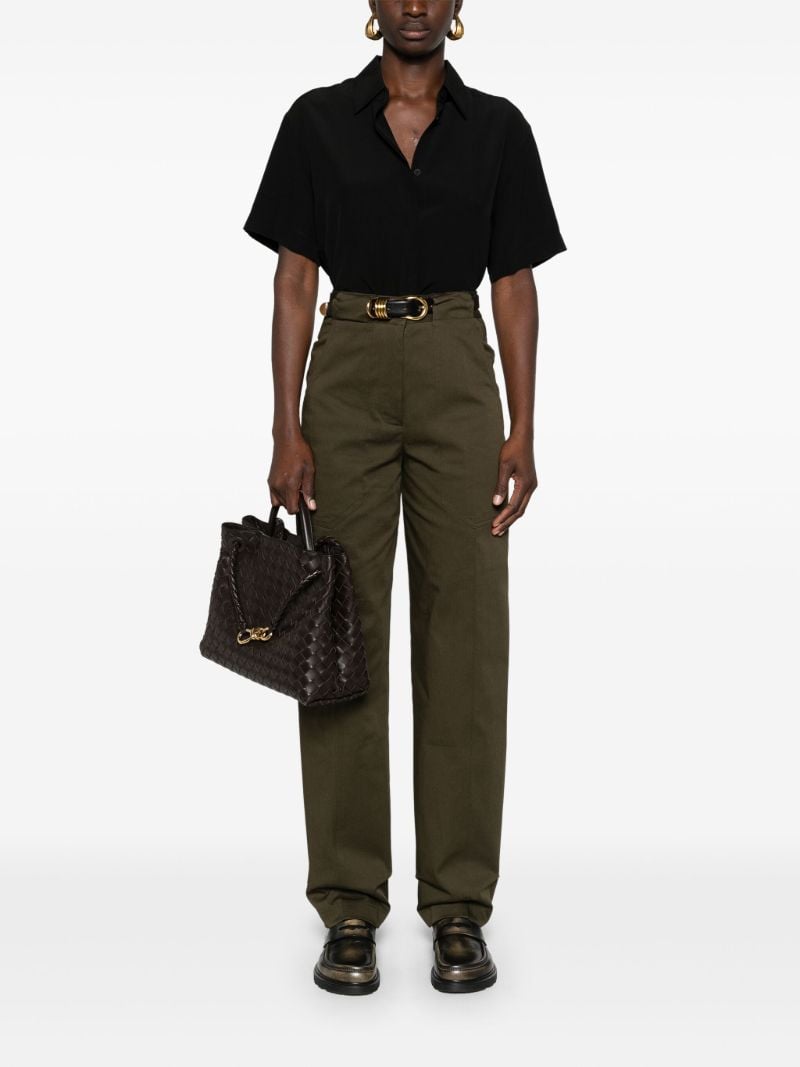 Black Point-collar Silk Shirt