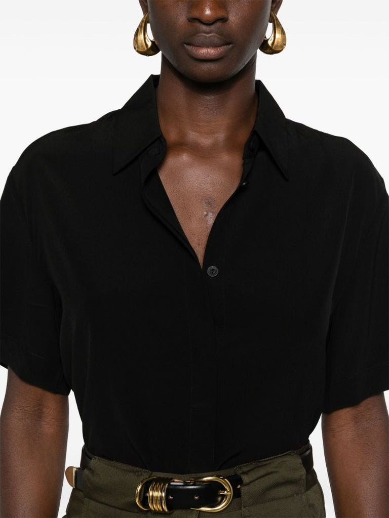 Black Point-collar Silk Shirt