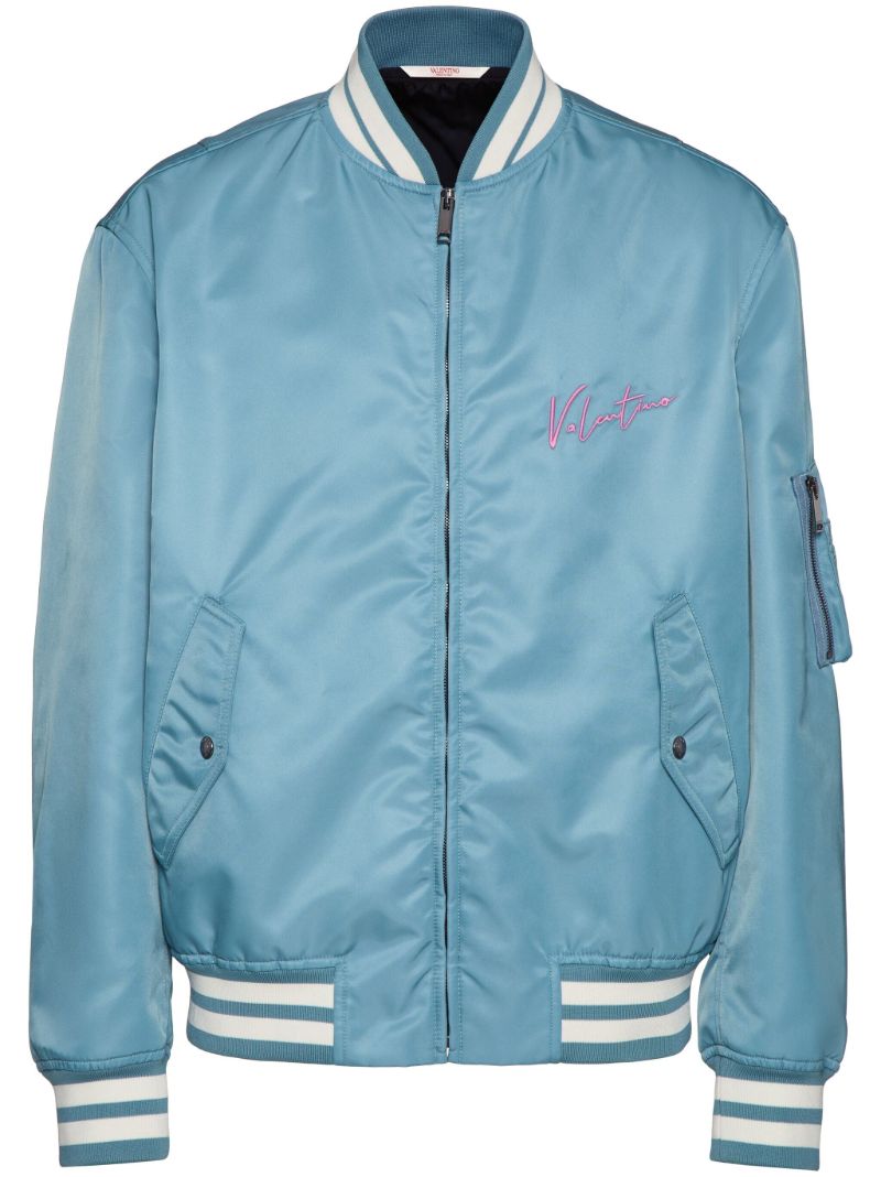 Blue Logo-embroidered Bomber Jacket