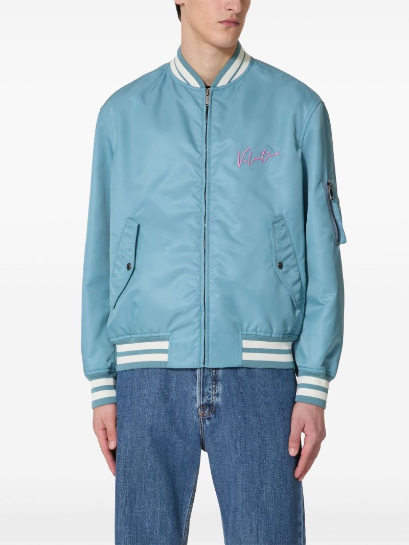 Blue Logo-embroidered Bomber Jacket