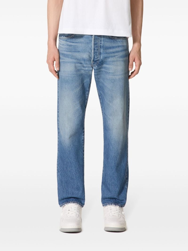 Blue V Detail Straight-leg Jeans