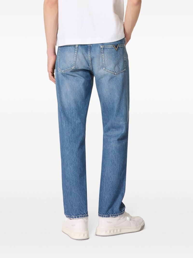 Blue V Detail Straight-leg Jeans