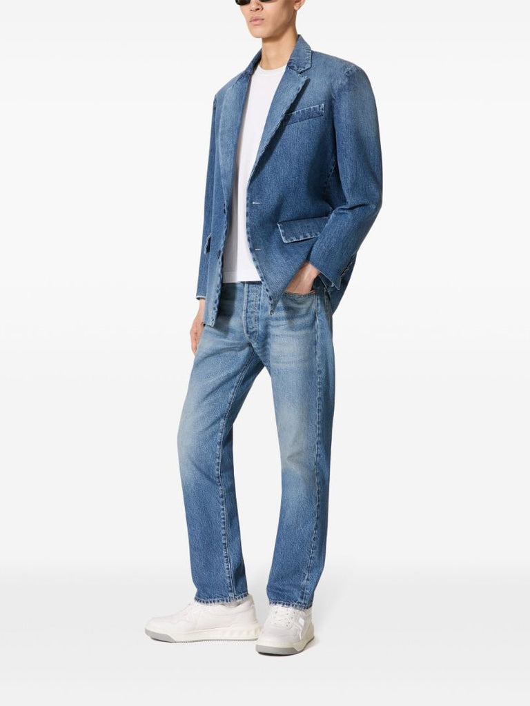 Blue V Detail Straight-leg Jeans