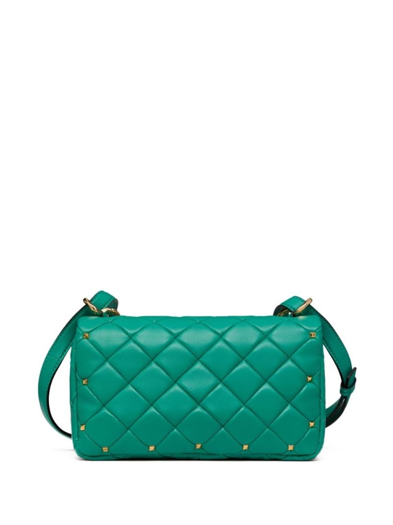 Green Rockstud Spike Leather Shoulder Bag