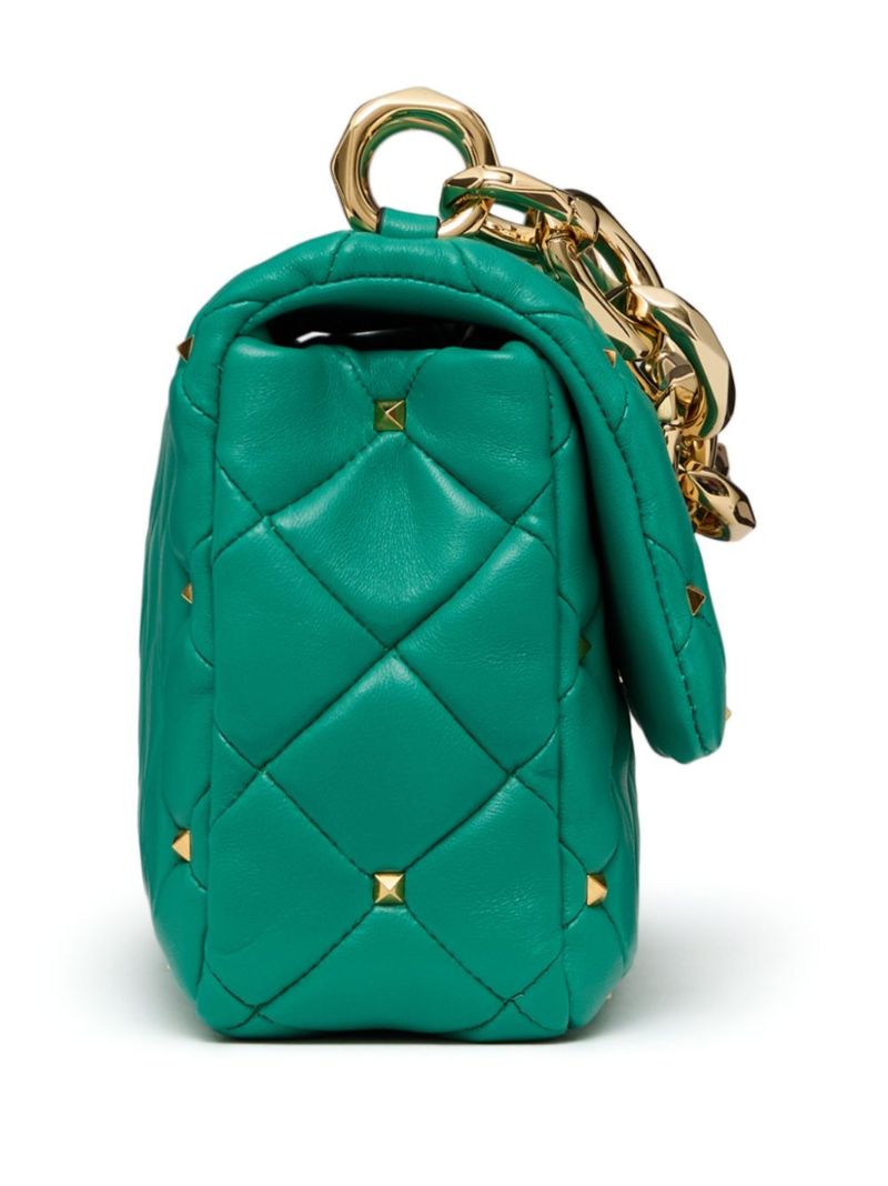 Green Rockstud Spike Leather Shoulder Bag