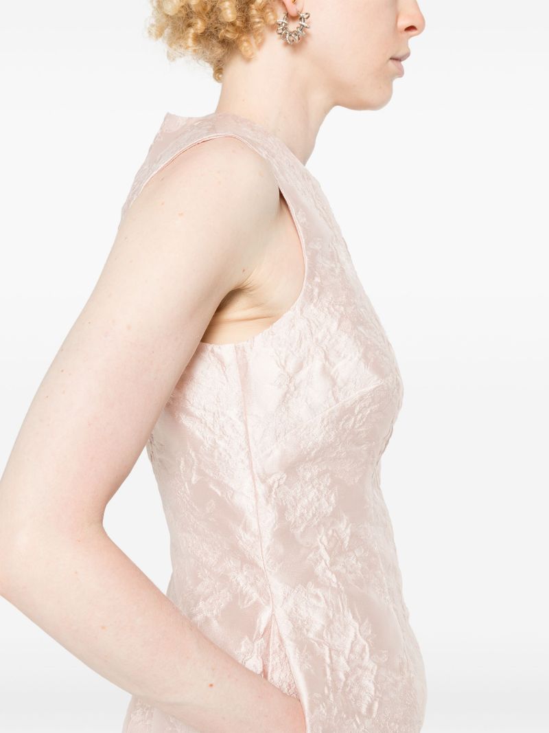 Pink Crinkled-effect Midi Dress
