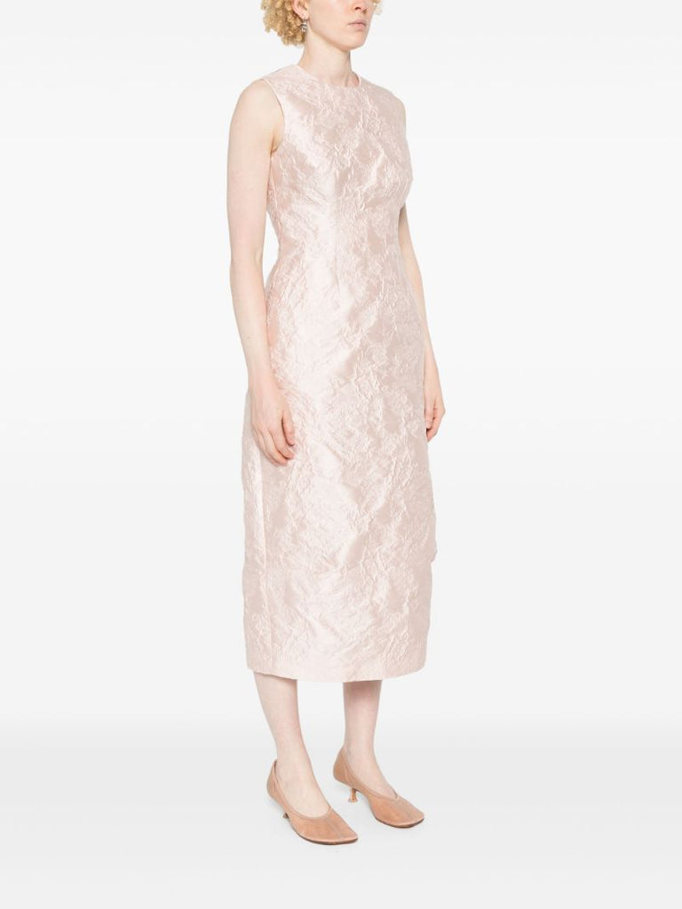 Pink Crinkled-effect Midi Dress