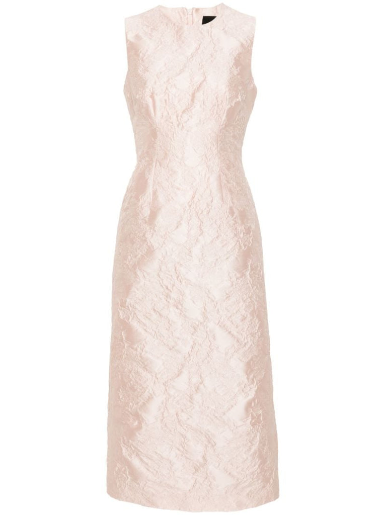 Pink Crinkled-effect Midi Dress