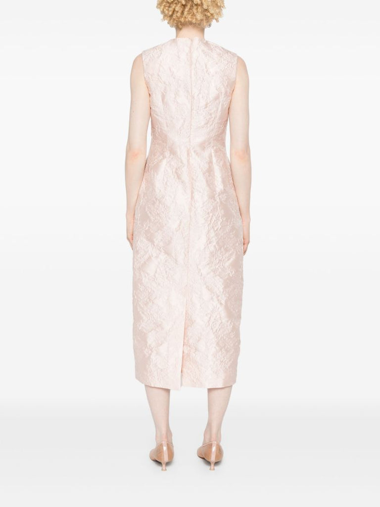 Pink Crinkled-effect Midi Dress