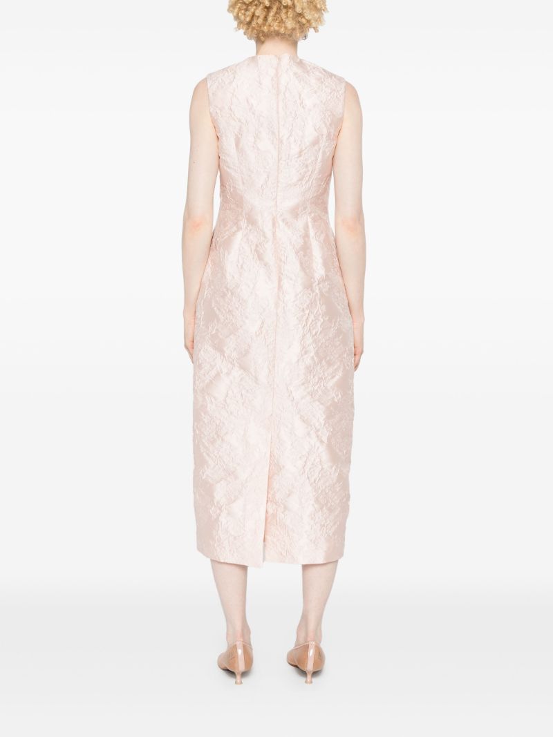Pink Crinkled-effect Midi Dress