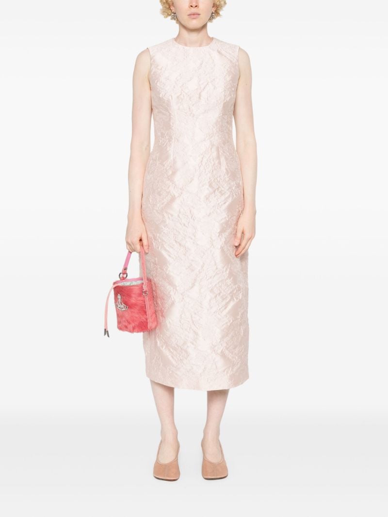 Pink Crinkled-effect Midi Dress
