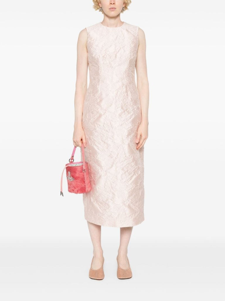 Pink Crinkled-effect Midi Dress