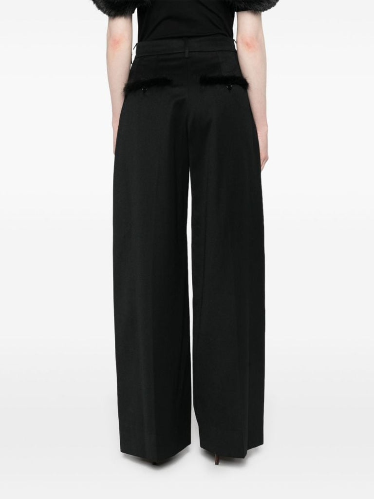 Black Pleated Wide-leg Trousers