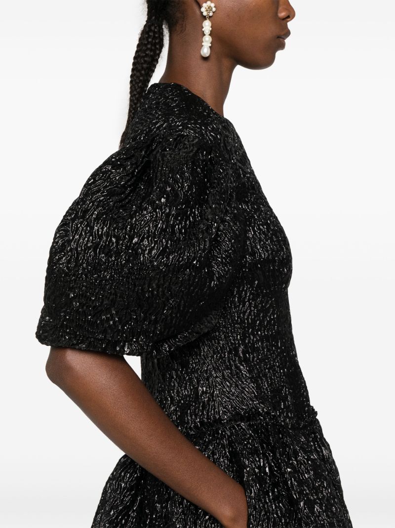 Black Puff-sleeved Metallic Dress