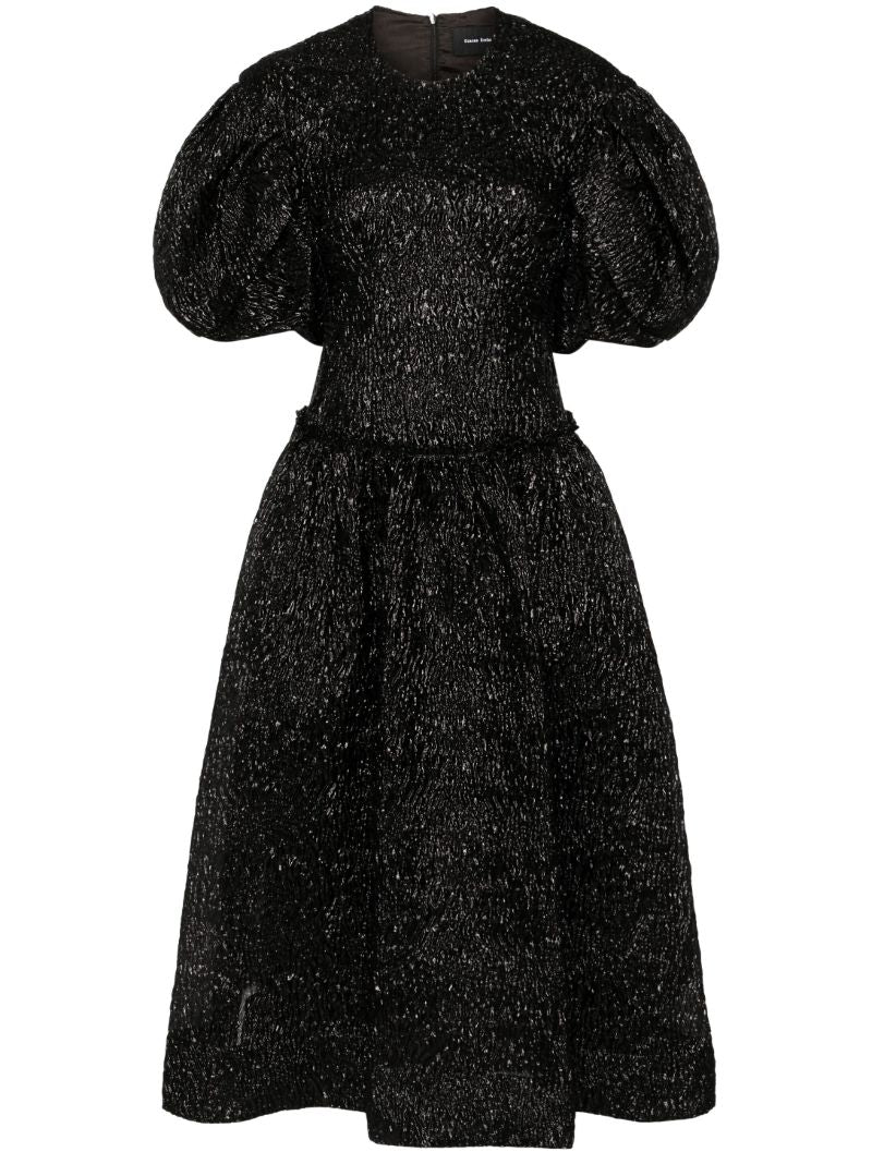 Black Puff-sleeved Metallic Dress