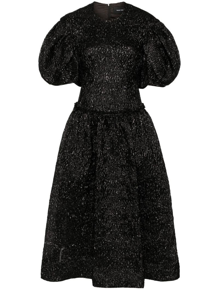 Black Puff-sleeved Metallic Dress