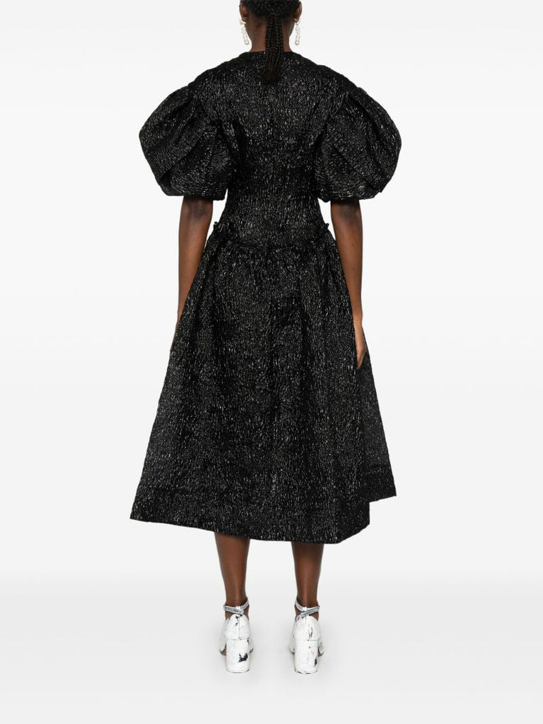 Black Puff-sleeved Metallic Dress