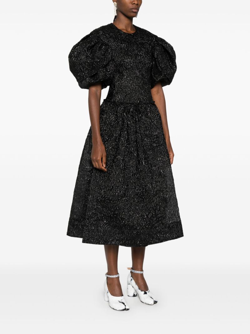 Black Puff-sleeved Metallic Dress