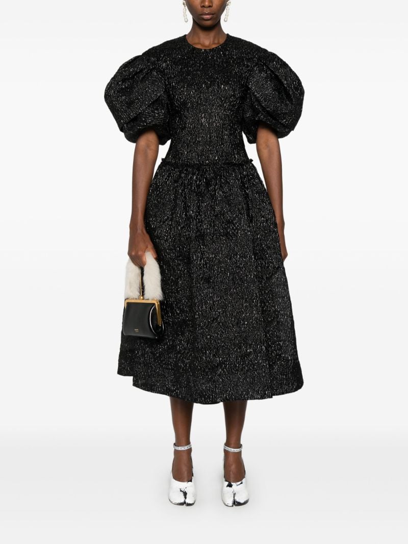 Black Puff-sleeved Metallic Dress
