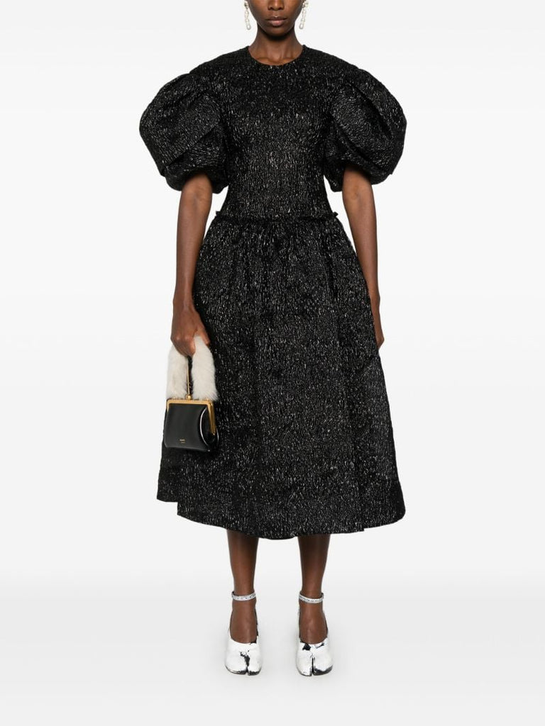Black Puff-sleeved Metallic Dress