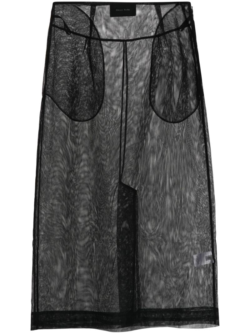 Black Sheer Tulle Midi Skirt