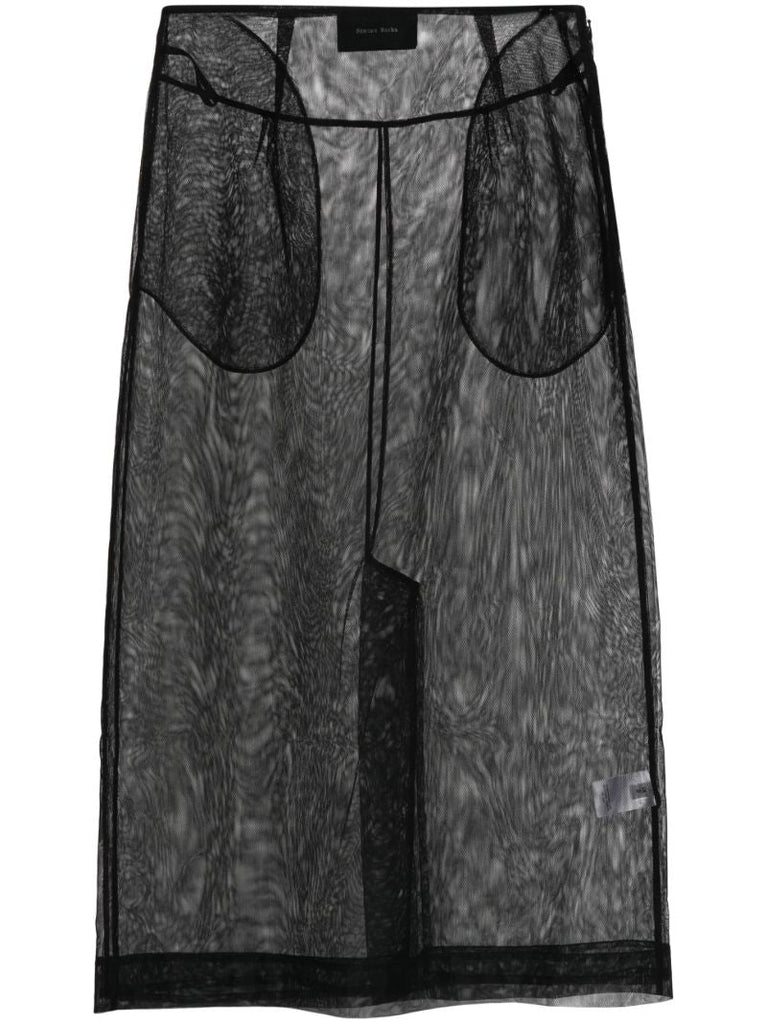 Black Sheer Tulle Midi Skirt
