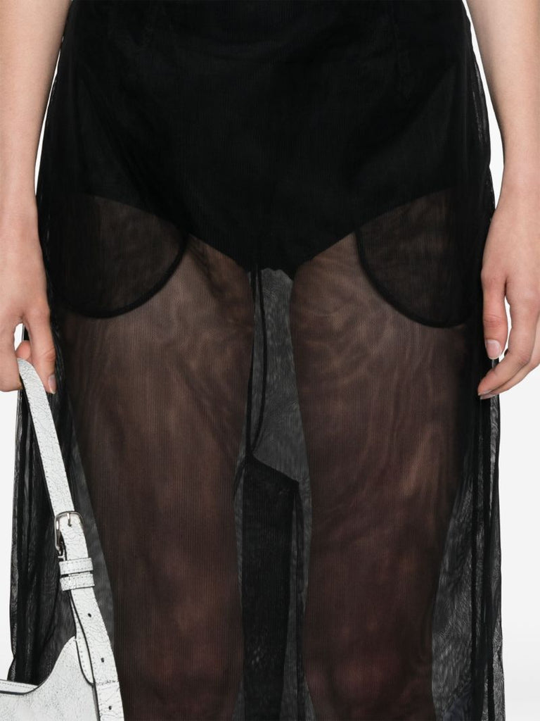 Black Sheer Tulle Midi Skirt