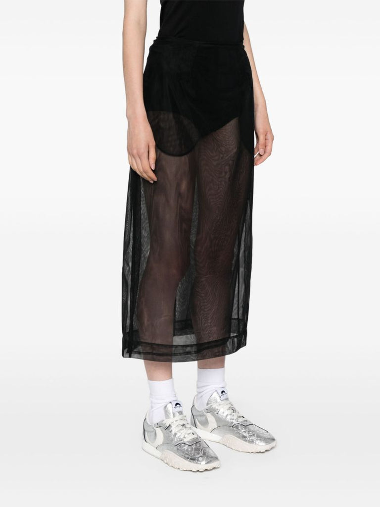 Black Sheer Tulle Midi Skirt