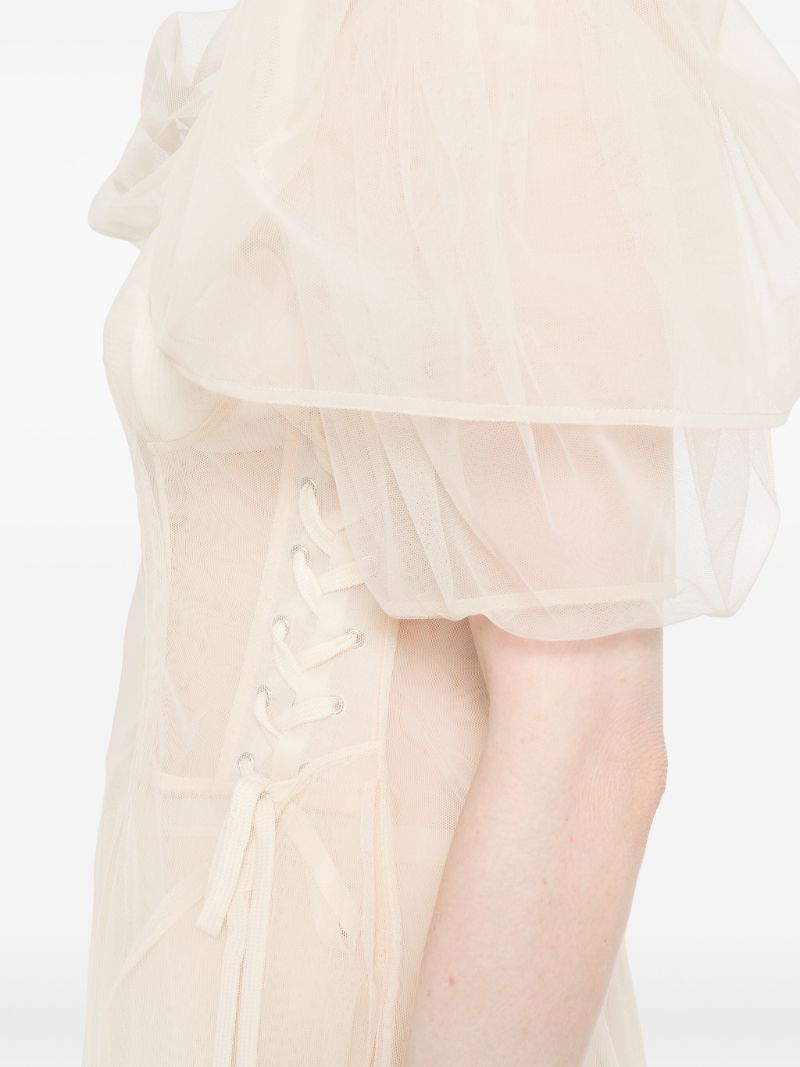 Neutral Short-sleeve Sheer Dress