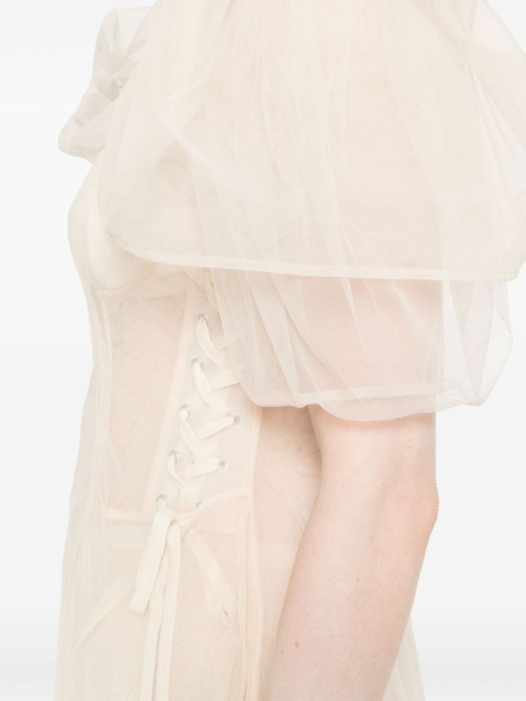 Neutral Short-sleeve Sheer Dress