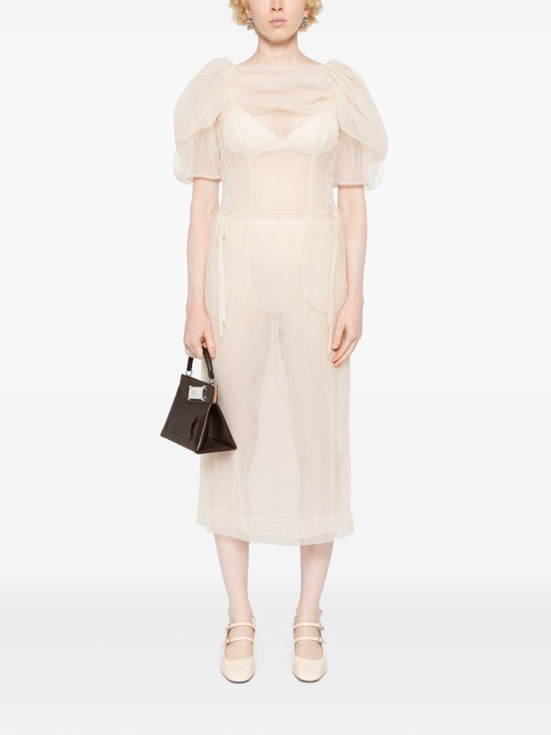 Neutral Short-sleeve Sheer Dress